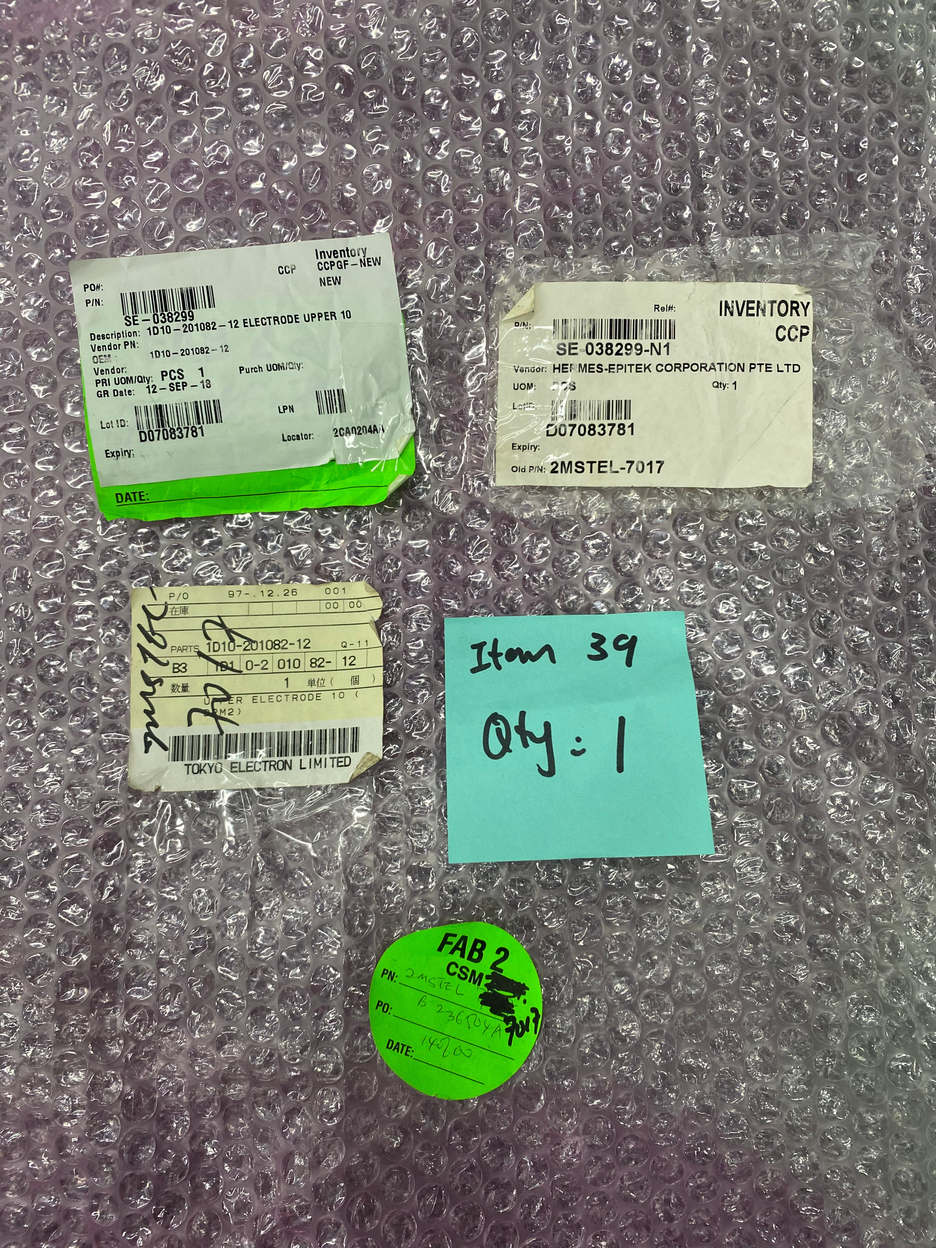 Tokyo Electron (TEL) 1D10-201082-12 Upper Electrode 10