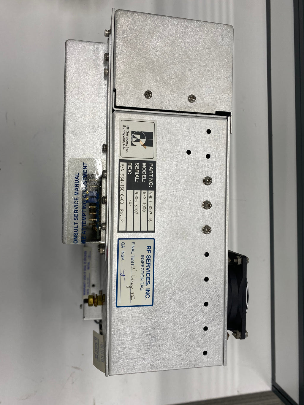 RF Services RFS 1000 RF Matching Network, Mattson Technology OEM P/N 934-15016-00, RF Services P/N 9900-0003-16, Rev. C, S/N 9905-3017.