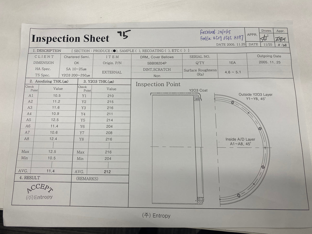5BB08204P DRM Cover Bellows – Y₂O₃ Coated / Anodized Semiconductor Equipment Component
